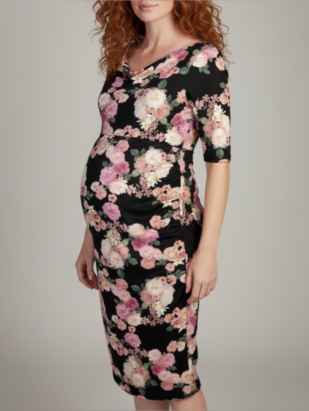 ASOS Maternity Stretch Knit Black Pink Floral Dress Women’s size 8 NWT